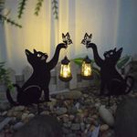 ZOKBOM Solar Garden Statues,Garden Cat Statues with Solar Lanterns Lights,Outdoor Lawn Waterproof Cat Sculpture Figurine for Patio Garden Yard Lawn Housewarming Gift Decorations (Black)