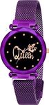 Endeavour Branded Analogue Diamond Studded Stylish Queen Black Dial Magnet Watch for Women or Girls (Purple)