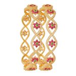 Ratnavali Jewels Gold Plated Traditional Round Red Green American Diamond CZ Floral Bangles Set for Women/Girls-2.10