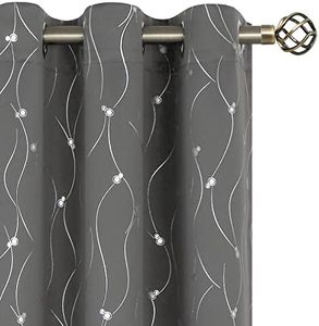 BGment Blackout Curtains 84 Inches Long, Grommet Thermal Insulated Blackout Curtains with Wave Line and Dots Printed for Bedroom, 2 Panels, Each 38 x 84 Inch, Dark Grey