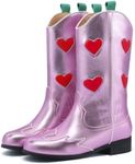 Yamvim Kids Mid-calf Cowboy Boots Unisex Metallic Western Cowgirl Booties Splicing Riding Round Toe Pull on Long Boots for Boys/Girls, Pink, 4 Big Kid