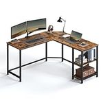 VASAGLE Computer Desk, L-Shaped Corner Desk, Gaming Desk, Workstation with 2 Storage Shelves for Home Office, Space-Saving, Easy to Assemble, Rustic Brown and Black LWD72X