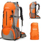 King'sGuard 70L Hiking Backpack with Rain Cover Lightweight Travel Backpack Waterproof Camping Backpack, Orange, 70L, Travel Backpacks