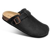 KEMISANT Clogs Men Women, Comfortable Clogs Slip on Sandals Unisex Adjustable Fit,Cushioned Solde&Faux Suede Upper (Black-9 Women/7 Men)