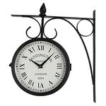 Indoor Outdoor Wall Clock, Vintage Wrought Iron Double Sided Wall Clock Paddington Station Clock Outdoor Clock Silent Quartz Battery Operated Decor Clock for Home Garden Patio