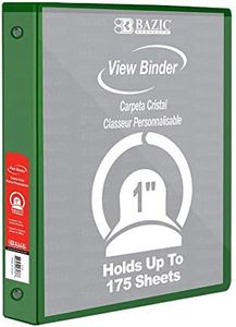 BAZIC Products 3 Ring Binder 1" Economy View Binders Organizer - Green, Round Ring, Hold 175 Sheets Paper, for School Office Home, 1-Count
