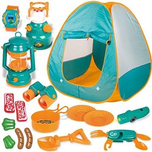 FUN LITTLE TOYS Kids Play Tent, Pop Up Tent with Kids Camping Gear Set, Outdoor Toys Camping Tools Set for Kids