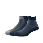 Allen Solly Mens Cotton Quarter Length Socks (Pack Of 3) Black, Navy, Light Grey Melange
