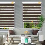 Motorized Zebra Blackout Blinds- Horizontal Roller Shades with Valance, Privacy Light Control Smart Window Blind, Electric Rechargeable Roller Blinds for Home Office, Brown 95% Blackout