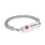 Engraving "ASTHMA" Medical id bracelets for men and women, Interchangeable Cuban Chain medical alert bracelets 7.5-9" adjustable