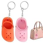 Elkflee 2pcs Croc Keyring Orange And Pink Mini Shoe Keychain Small Cute Novelty Key Ring Slipper Pendant Key Chain Hanging On Handbag Wallet Cars Decor for Women Men Girls Boys Croc Bag