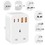 UK to Worldwide Travel Adapter, Universal Travel Adapter With 4 USB(2 USB C),International Plug Adaptor With 6 Removable Plug for USA,Euro,Australia,South Africa,India(Type A,B,C,D,E,F,G,I,M)