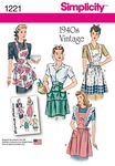 Simplicity 1221 1940's Vintage Fashion Women's Apron Sewing Pattern, Sizes S-L