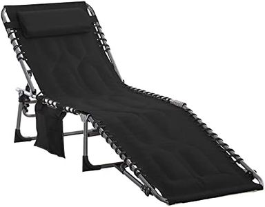 Outsunny Outdoor Lounge Chair, Folding Chaise Lounge, Patio Padded Tanning Chair with 5-position Adjustable Backrest, Pillow and Pocket for Deck, Beach, Lawn and Sunbathing, Black