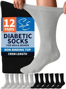 Special Essentials 12 Pairs Cotton Diabetic Socks for Men & Women - Non-Binding Extra Wide Top Neuropathy Socks - Crew Socks Black and Gray 10-13