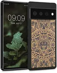 kwmobile Wood Case Compatible with Google Pixel 6 Pro Case - Cover - Mayan Calendar Light Brown/Black