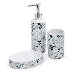 Bodico 3-Piece Stylish Mosaic Terrazzo Print Bathroom Accessory Set, 8 x 7 inches, Blue