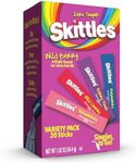 Skittles Singles To Go Variety Pack, Watertok Powdered Drink Mix, Zero Sugar, Low Calorie, Includes 4 Flavors, 1 Box (20 Single Servings) (Wild Berry)