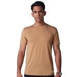 GLOOT Men's Active Lite T-Shirt | Stylish Round Neck & Half Sleeves Tee for Gym | Anti Odour, Quick Dry, Perforated Fabric | Smart Fit with Sun Protection SPF 30 - T-Shirt, GLPRN02, Coffee, L, 1N