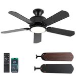 Surtime 44“Ceiling Fans with Lights-Low Profile Ceiling Fan with Light and APP&Remote Control,Flush Mount Ceiling Fan for Indoor/Outdoor,3 Colors Dimmable,5 Reversible Double-Sided Blades（Black）