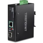 TRENDnet Hardened Industrial SFP to Gigabit UPoE Media Converter, IP30 Rated Housing, Includes DIN-Rail & Wall Mounts, Operating Temp. -40 to 75 °C (-40 to 167 °F), TI-UF11SFP, Black