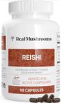 Real Mushrooms Reishi Capsules - Organic Mushroom Extract Supplement with Potent Red Reishi Mushroom for Longevity, Mood, Sleep, & Immune Support - Vegan Mushroom Supplement, Non-GMO, 90 Caps