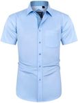 J.Ver Men's Short Sleeve Dress Shirts Regular Fit with Pocket Stretch Casual Button Down Shirts Wrinkle-Free Business Shirt, Blue/Blue, Large