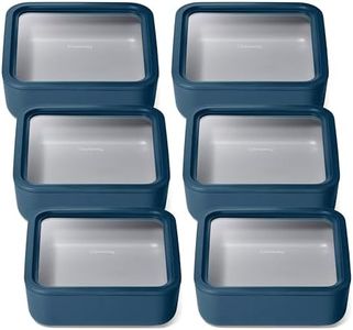 Caraway 6pc Glass Food Storage Set – 10 Cup Food Containers (6) - Ceramic Coated - Non Toxic, Non Stick with Lids - Microwave Safe - Navy