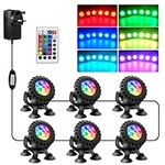 NATPOW Pond Lights, Submersible Lights LED, RGB Spotlights Mains Powered with Remote Control, IP68 Waterproof Aquarium Lights, Multicoloured for Aquarium, Garden, Yard, Pool, Fountain, Pond (6-in-1)