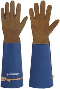 HANDLANDY Long Gardening Gloves for Men Women, Thorn Proof Rose Pruning Leather Gardening Weeding Yard Gauntlet Glove, Best Gardener Gift (Brown-Blue, XL)
