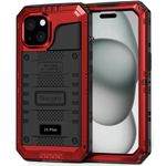 Beasyjoy for iPhone 15 Plus Case Waterproof, Metal Heavy Duty Full Body Protective Case with Built-in Screen Protector, Military Grade Shockproof Dustproof Defender Case for iPhone 15 Plus 6.7", Red