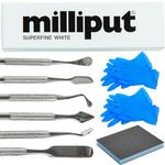 Milliput Epoxy Putty 10 Piece Epoxy Resin Kit, Superfine White - with Sculpting Tools, Sanding Pad and Gloves - Plumbers Putty - Shower Tray, Plastic Bath, Enamel, Hot Tub and Fibreglass Repair Kit