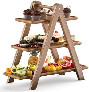 3 Tier Serving Tray Acacia Wooden Serving Trays for Party Tiered Tray Stand Wood Stand for Display for Breakfast in Bed, Lunch, Dinner, Appetizers,Ottoman, Party 17 x5.5, 13.4 x5.5, 11.2 x5.5