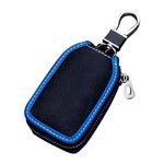 TSUGAMI Car Key Fob Cover Case, Leather Auto Smart Key Holder, Keychain Case with Mesh Window for Remote Key Fob, Universal Automotive Accessories Universal for SUV, Truck, RV and More (Blue)