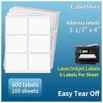 LabelMore 3 1/3 x 4 Labels - 6 Up Self Adhesive Shipping Labels - FBA Labels - Stickers for Laser & Inkjet Printers - Easy to Peel & White Matte - 100 Sheet/ 600 Labels