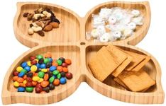 Hallops Bamboo Fruit Tray - Premium Serving Platter Set with Sectioned Design for Dry Fruits and Snacks - Elegant Bamboo Food Platter - Divided Plates - 0.8 x 11 x 11 inches - Brown