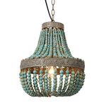 Newrays Wood Bead Chandelier Pendant Lights Gray Blue Finishing Retro Vintage Antique Rustic Kitchen Ceiling Lamp Light Fixtures