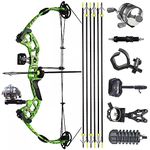 Bowfishing Bow Kit with Arrows 30-55 Lbs Adjustable Compound Bow Fishing Kit Hunting Bow for Adult Available in Right or Left-Hand (Right Hand, Green)