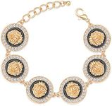 Women's Gold Plated Lion Head Linked Chain Bracelet Cute Animal Sparkly Hip Hop Colored Crystal Enamel Costume Party Jewelry (Black-02)