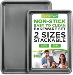 NutriChef 2-Piece Nonstick Cookie Sheet Baking Pan Set - Heavy Duty Bake Trays w/Smooth Non-Stick Coating PFOA, PFOS, & PTFE Free, 15" x 11" & 13" x 9" - Dishwasher Safe, Gray