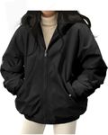 Tuopuda Womens Winter Jackets Thermal Zip Up Coat with Hood Casual Reversible Parka Jacket Windproof Warm Fleece Winter Coat Outdoor Jacket(Black,L)