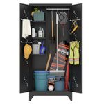 OSEILLC Metal Storage Cabinet with Locking Doors, 75" Tall Garage Storage Cabinet with Hanging Rod, Broom Closet Storage Cabinet, Freestanding Bathroom Storage Cabinet, Cleaning Tool Cabinet