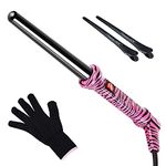 Le Angelique 3/4 to 1 Inch Tapered Ceramic Curling Wand for Bouncy Natural Curls - 18mm-25mm Professional Conical Curler Iron with Glove And 2 Clips | 430F Fast Heat | Dual Voltage - Pink Zebra