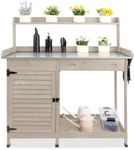 Ketive Outdoor Garden Potting Bench Table,41" L Wooden Potting Table Work Bench for Horticulture,Waterproof Workstation Table with Metal Tabletop/Cabinet/Drawer/Open Shelf,Grey