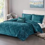 Intelligent Design King Comforter Set, Velvet Comforter Set, Luxury Diamond Quilting Comforter Set, Fluffy Comforter Bed Set with Decorative Pillowand 2 Shams, 4 Piece Teal, King/Cal King