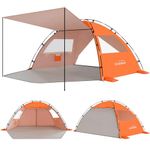 Elegear CumbreX Beach Tent Sun Shelter with Canopy, 4-5 Person Pop Up Beach Tent Canopy, Easy Setup UPF 50+ UV Protection Portable Lightweight Double Silver Coating Cabana Sun Shade Shelter - Orange