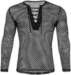 COOFANDY Mens Sexy Lace up See Through Long Sleeve T Shirt Large Mesh Undershirts