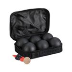 Relaxdays Boule, Set with Target Ball & Spacer, Carry Bag, Boccia Game, Steel, Black, 70% 30% Nylon, 6 Metall-Kugeln