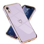 Micoden for iPhone XR Case Cute Girls Silicone Heart Pattern Design Case Fashion Plating Edge Ultra Thin Shockproof Protective Bumper Phone Case for iPhone XR Purple