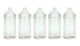 Britten & James Pack of 5 Clear Plastic Jars with Victorian Style Lids 500ml. Storage containers for Sweets, Candy, Supplements, Gifts and Coins. Ideal for Parties, Birthdays, Weddings etc.